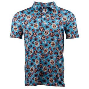 NEW Kaipar‎ DÍA DE LOS MUERTOS Golf T-Shirt Size XXL Skull Multicolor Blue
